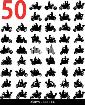 big collection of motorcyclist silhouettes - vector Stock Vector