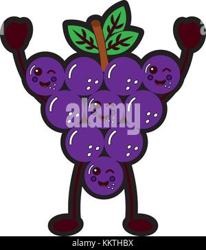 funny kawaii bunch grapes cartoon cute Stock Vector