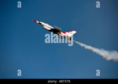 USAF F-16 Fighting Falcon Thunderbird performing at Gowen Thunder airshow at Gowen Field in Boise Idaho on October 14 2017 Stock Photo