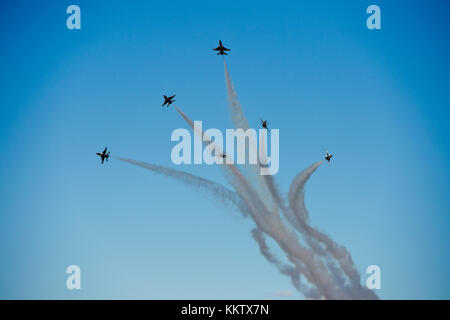 USAF Thunderbirds performing a 'Delta Burst' at Gowen Thunder Airshow at Gowen Field in Boise Idaho on October 14 2017 Stock Photo