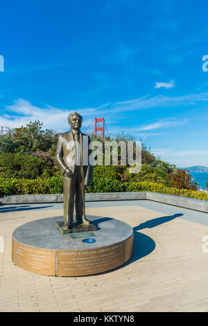 Statue of Joseph Strauss who is Chief Engineer for Golden Gate Bridge in Legacy circle San Francisco USA Stock Photo