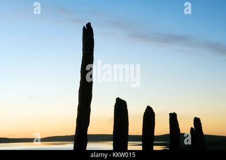 Megalithic standing stones. Part of the Neolithic stone circle The Ring of Brodgar on Mainland of the Orkney Islands, Scotland Stock Photo