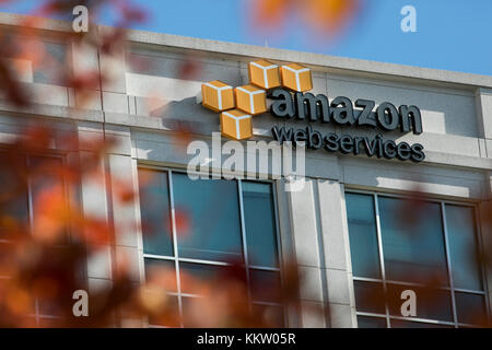 A logo sign outside of a facility occupied by Amazon Web Services (AWS) in Herndon, Virginia on November 26, 2017. Stock Photo