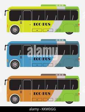 Set of Hybrid bus Vector and Illustrartion, Eco power minibus Stock Vector