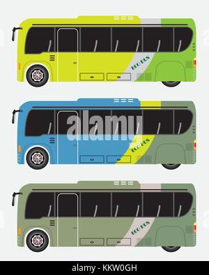 Set of Hybrid bus Vector and Illustrartion, Eco power minibus Stock Vector