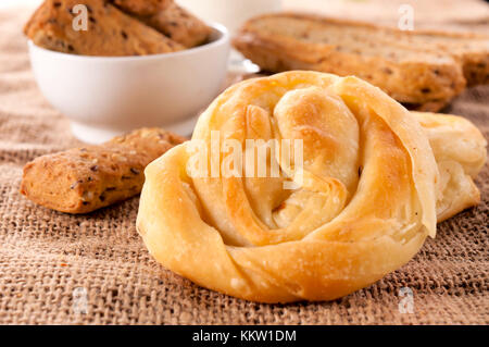 Selective focus in the middle of Serbian cheese pie Stock Photo