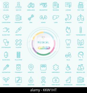 Universal Web And Internet Medical Line Icons Set. Web, Blog And Social Media Medicine Buttons. Vector Illusitration Isolated On Background. Stock Vector