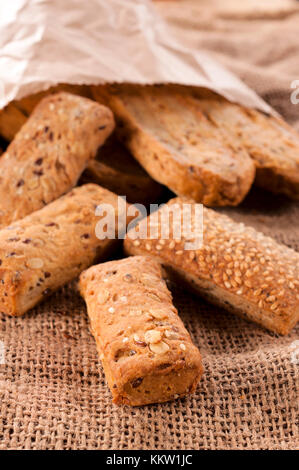 Selective focus on the front whole grain stick Stock Photo