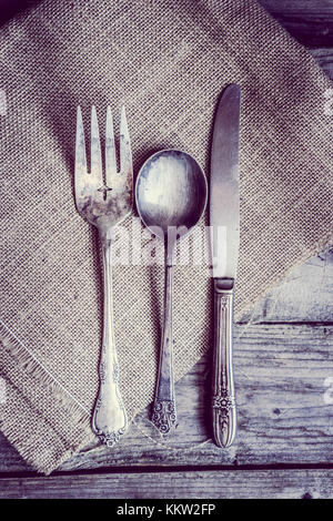 Rustic silverware Stock Photo