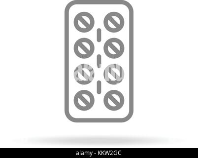 Pills Strip, Medicine Icon In Trendy Thin Line Style Isolated On White Background. Medical Symbol For Your Design, Apps, Logo, UI. Vector Illustration. Stock Vector