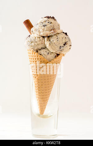 Stracciatella ice creams in cone,selective focus Stock Photo