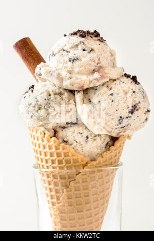 Stracciatella ice creams in cone,selective focus Stock Photo