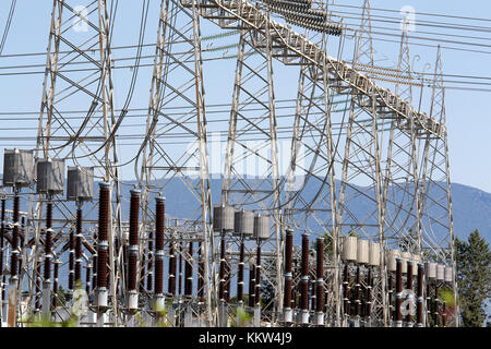 Power plant - high voltage cables, power factory Stock Photo