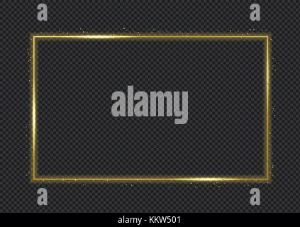 Magic golden rectangle frame with sparkles and glitters. Vector illustration Stock Vector