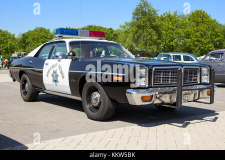 ROSMALEN, THE NETHERLANDS - MAY 8, 2016: Vintage 1978 Dodge Monaco California Police Highway Patrol car. Stock Photo