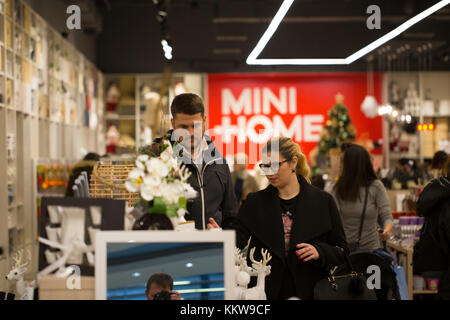Young couple in a shopping mall in Belgrade, Serbia during Christmas time Stock Photo