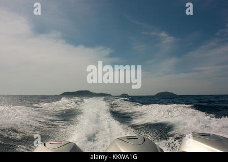 A view of the departing islands from the motor boat. Stock Photo