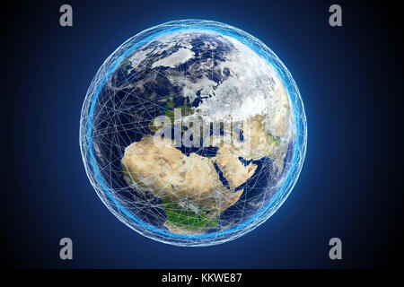 Global connections, conceptual computer illustration. View focused on Europe. Stock Photo