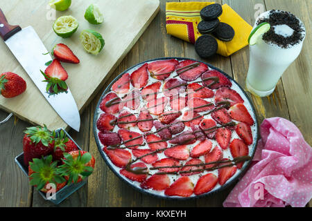 Strawberry Oreo Ice cream cake Stock Photo