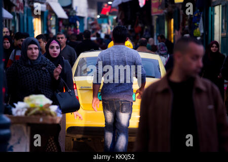 Bethlehem, West Bank. 2nd December, 2017. Busy streets as large crowd gathers to celebrate the lighting of the holiday Christmas tree in front of the Church of Nativity in Bethlehem, West Bank, Palestine Credit: Gabi Berger/Alamy Live News Stock Photo