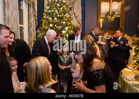 U.S. Vice President Mike Pence and Karen Pence host Secret Service families for a Christmas party at the Naval Observatory residence December 2, 2017 in Washington, D.C. Stock Photo