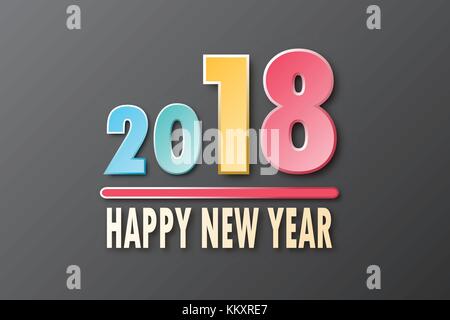 Colorful Happy New Year 2018 on simple black background for greeting card graphic design concept Stock Vector