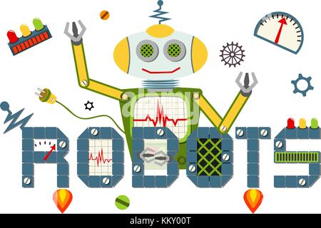 Robots logo text isolated on white background. Stock Vector