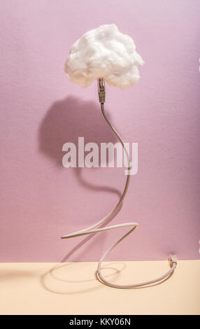 Clouds conception with cotton cloud and USB cable Stock Photo
