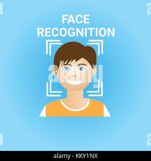 Biometrics Scanning Face Recognition Of Male Icon Modern Identification Technology Stock Vector