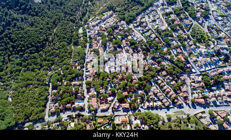 Aerial photography of houses in L’Escala, Spain Stock Photo