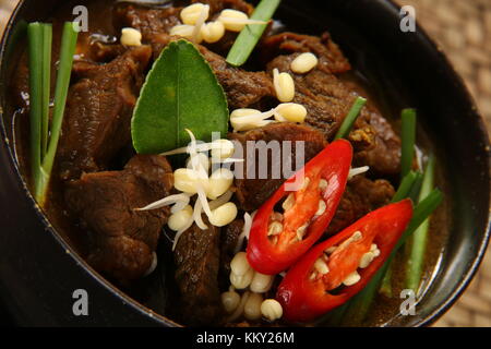 Rawon, the Javanese Beef Soup in Keluak (Pangium Edule) Broth Stock Photo