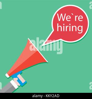 We hiring announcement banner with bullhorn. Vector recruitment, job and now hiring, help wanted illustration Stock Vector