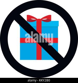 No gift and surprise. Ban giftbox ribbon, not holiday, prohibition christmas and birthday gifts. Vector illustration Stock Vector
