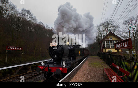 The Churnet Valley Railway Santa Train traveling between Chedderton Station in Staffordshire and Froghall Station. Stock Photo