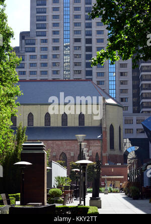 View of Jessie Square and St Patrick's Catholic church from 3rd Street, San Francisco, California, USA Stock Photo