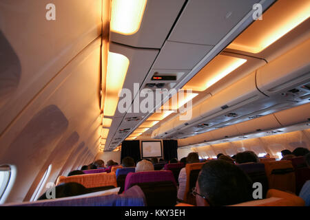 Phuket, Thailand - MARCH 16, 2009: Cabin photo of Airbus a300-600 thaiairway. photo inflight from chiangmai to phuket airport. Stock Photo