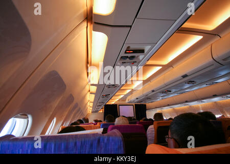 Phuket, Thailand - MARCH 16, 2009: Cabin photo of Airbus a300-600 thaiairway. photo inflight from chiangmai to phuket airport. Stock Photo