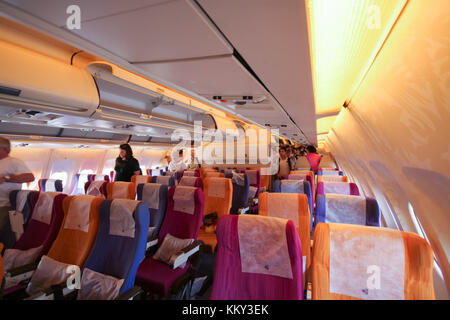 Phuket, Thailand - MARCH 16, 2009: Cabin photo of Airbus a300-600 thaiairway. photo inflight from chiangmai to phuket airport. Stock Photo