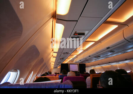 Phuket, Thailand - MARCH 16, 2009: Cabin photo of Airbus a300-600 thaiairway. photo inflight from chiangmai to phuket airport. Stock Photo