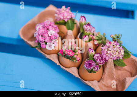 Flowers decorated in eggshells, Still life Easter Stock Photo