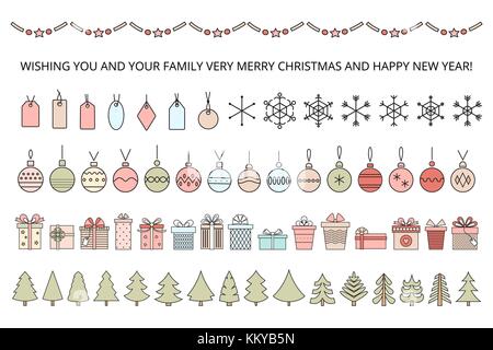 Set of line art objects for your christmas design . Vector . Stock Vector