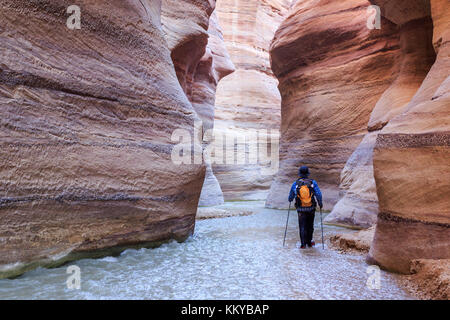 Scenic route of the water hike in Wadi Hassa, Jordan, Middle East Stock Photo