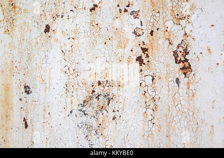 Old white rusted metal wall texture, frontal background photo Stock Photo