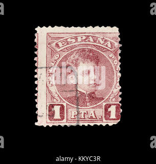 Cancelled postage stamp printed by Spain, that shows King Alfonso, circa 1901. Stock Photo