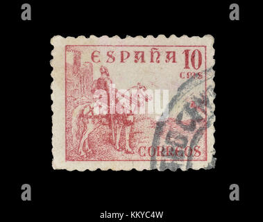 Cancelled postage stamp printed by Spain, that shows El Cid, circa 1939. Stock Photo