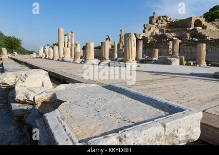 Roman game board in the Roman ruins of Ephesus, Turkey. Stock Photo