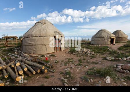 Yurts near Issyk kul in Kyrgyzstan. Stock Photo