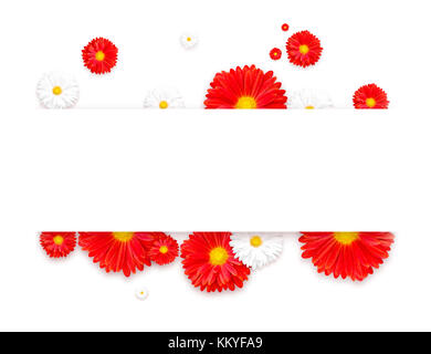 Flowers composition. Wreath made of various red flowers on white background. Flat lay, top view Stock Photo