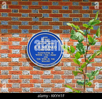 Blue plaque on the home of E H Shepard from 1955 until 1976 at Lodsworth in West Sussex  illustrator of Winnie the Pooh and The Wind in the willows Stock Photo
