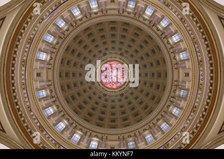 Inner dome from the rotunda floor of the Wisconsin State Capitol in Madison, Wisconsin Stock Photo